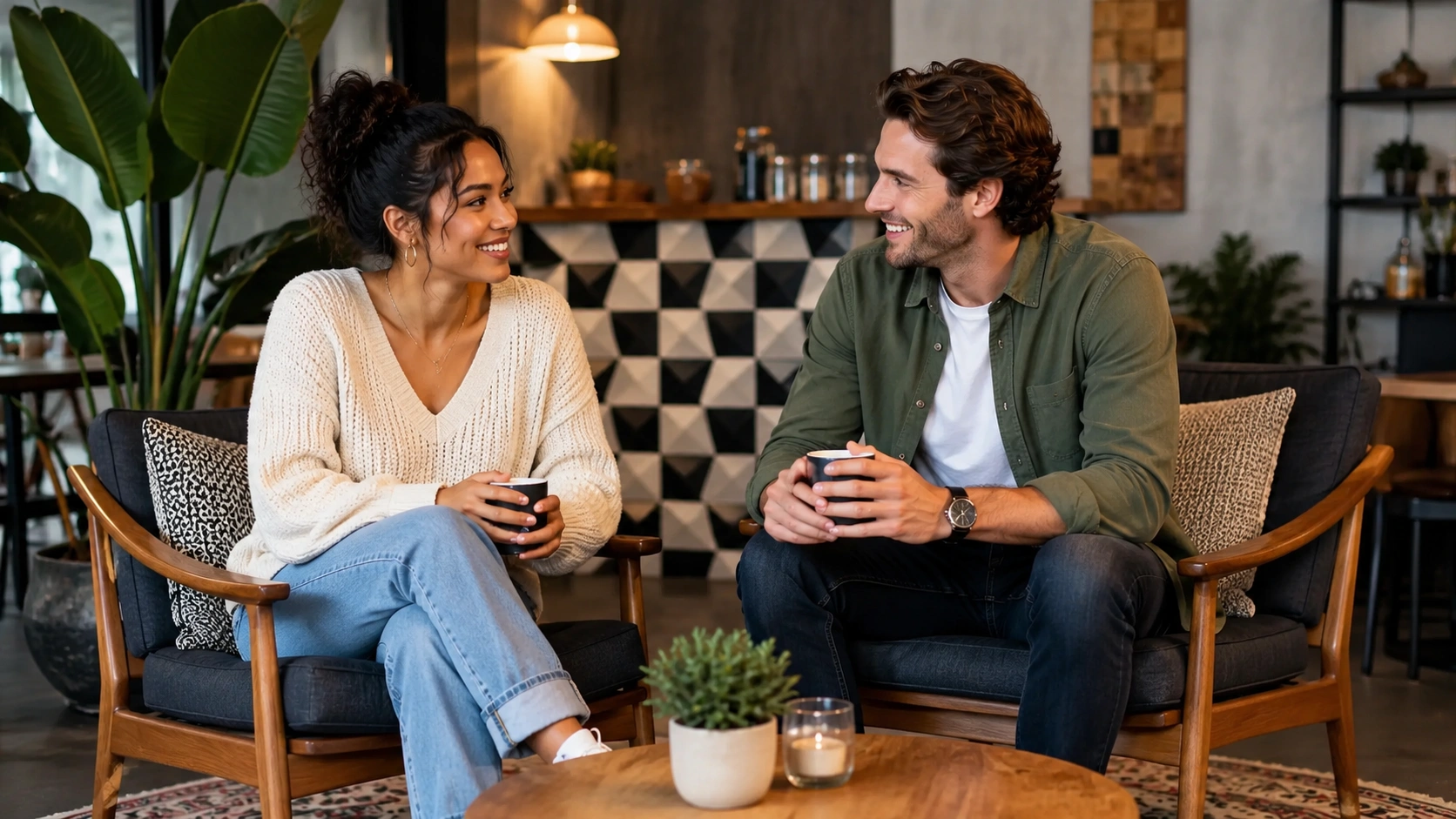 Two people talking at a community meet-up