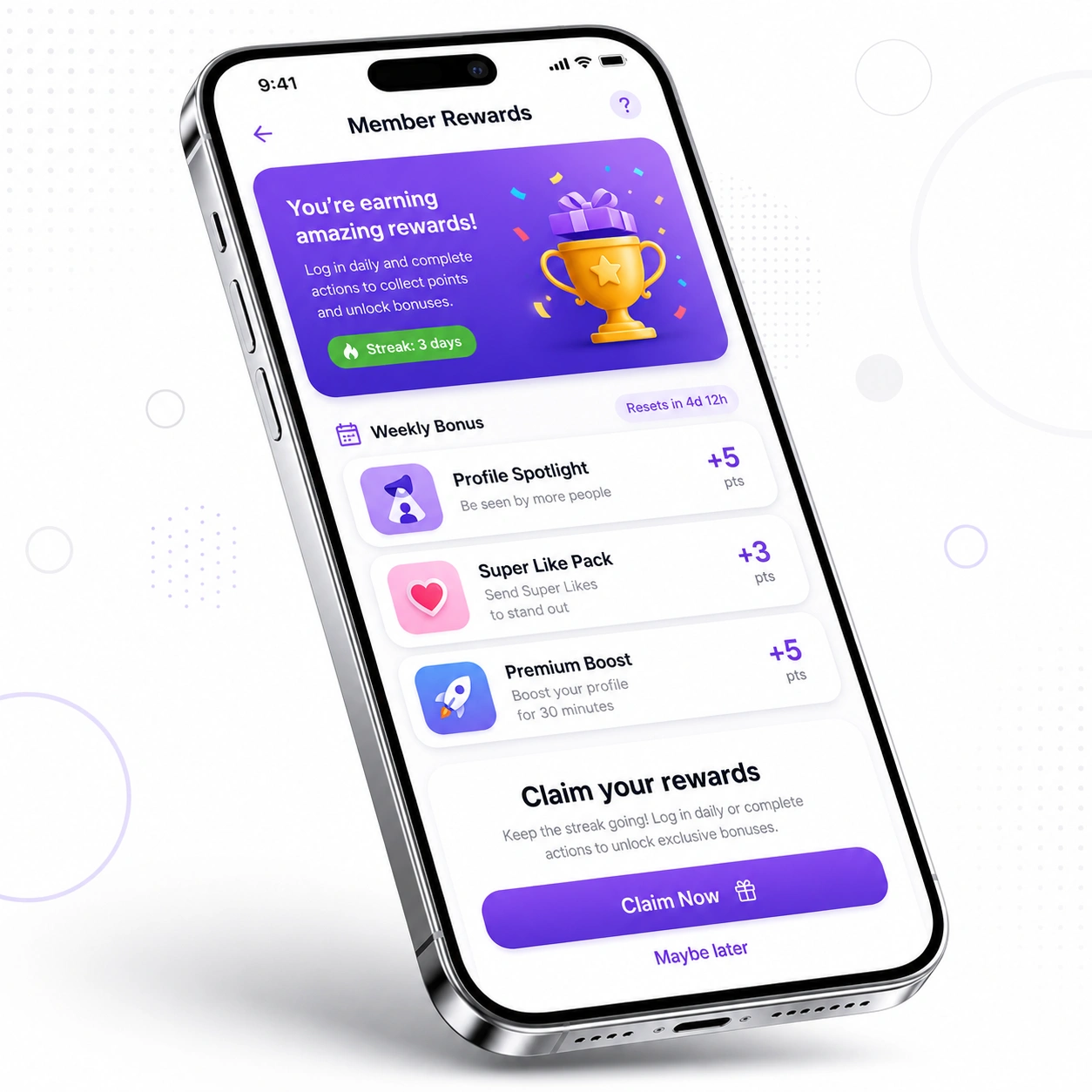 Daily rewards screen inside a dating app