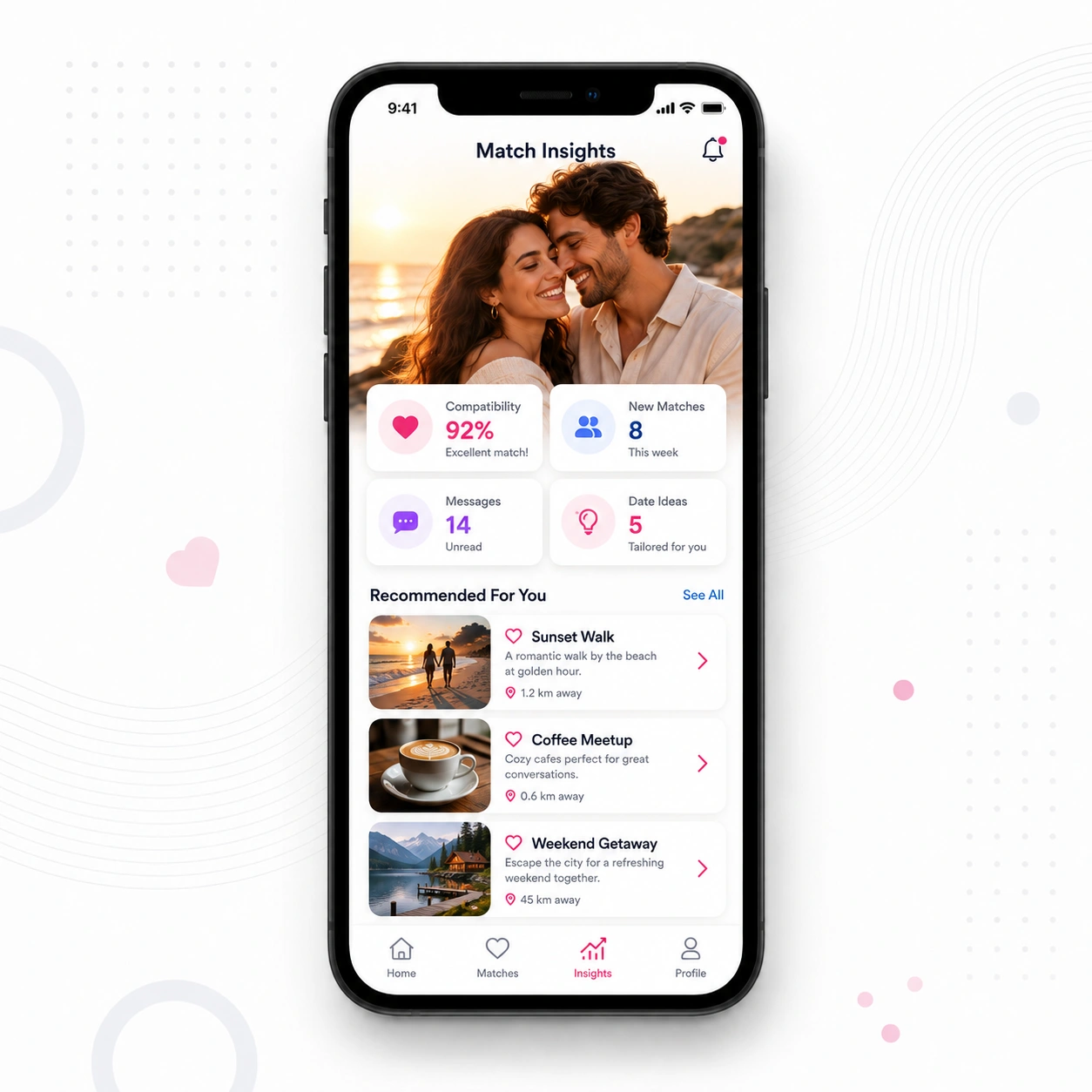 In-app date planner with upcoming dates