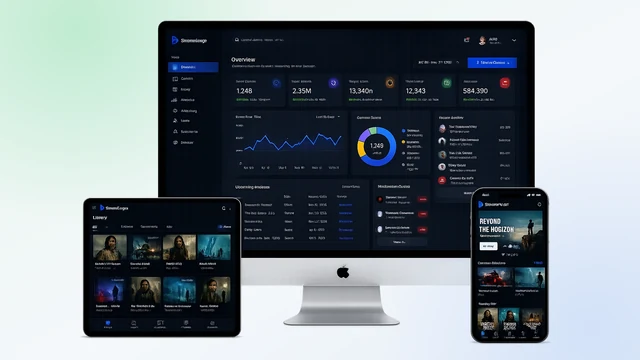 OTT streaming platform on desktop, tablet and phone