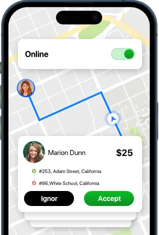 Rideshare driver accept / reject ride screen