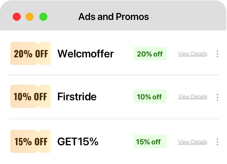 Ads and Promos — promo codes and discount campaigns