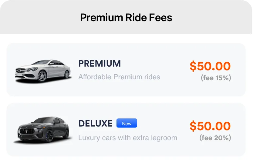 Premium and Deluxe ride fee tiers
