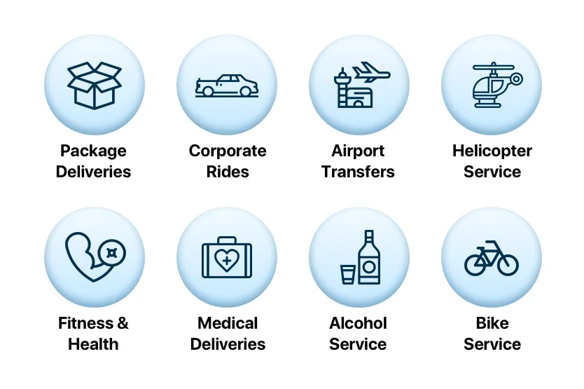 Multiple service verticals — deliveries, corporate, airport, helicopter