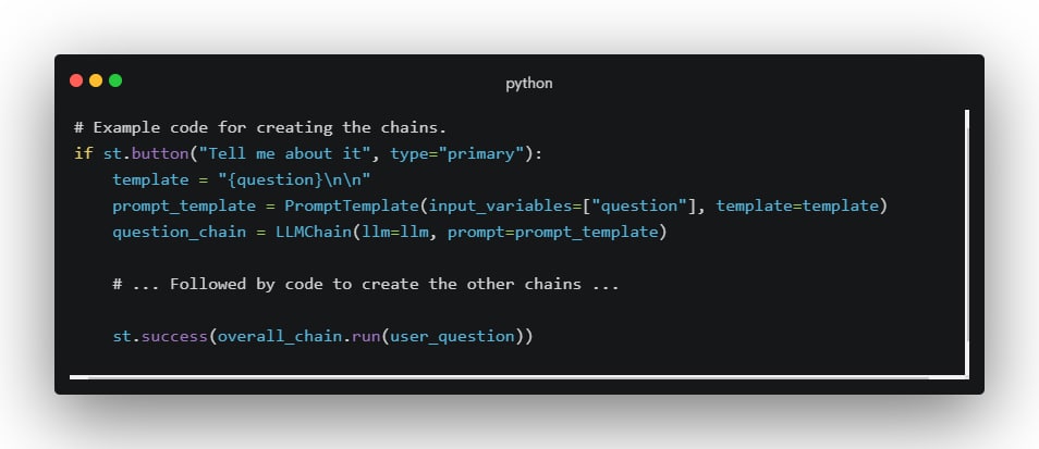 code example for creating chain in langchain
