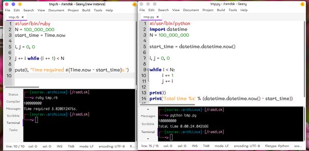 Ruby vs. Python: Performance while loop